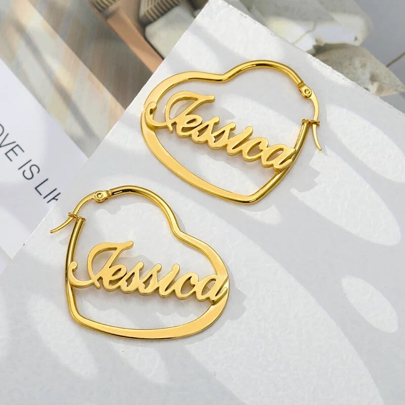 Heart Style Name Hoops