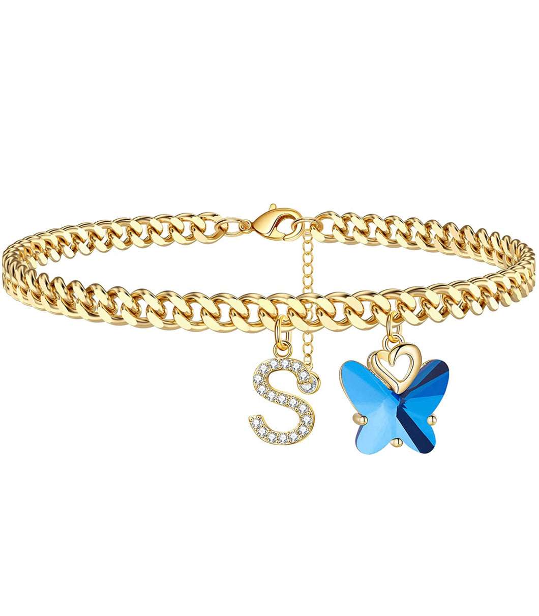 Blue Butterfly Initial Anklet