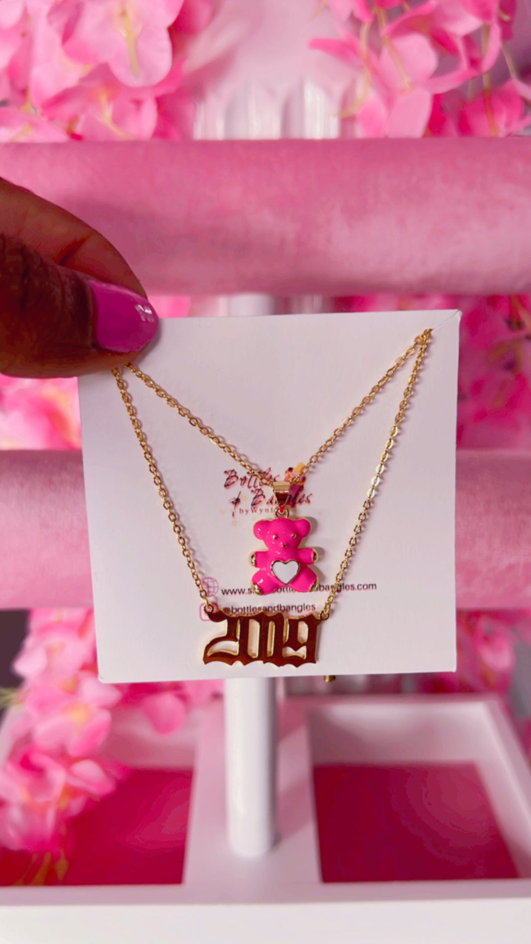 Teddy Bear X Birth Year Layered necklace