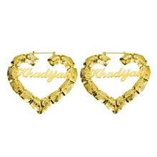 Load image into Gallery viewer, 1 inch heart bamboo earrings
